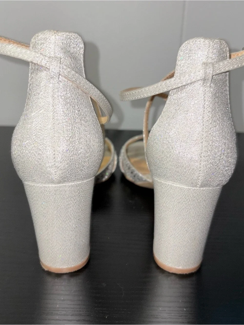 Studio Badgley Mischka Silver Rhinestone Block Heel Sandals Ankle Strap